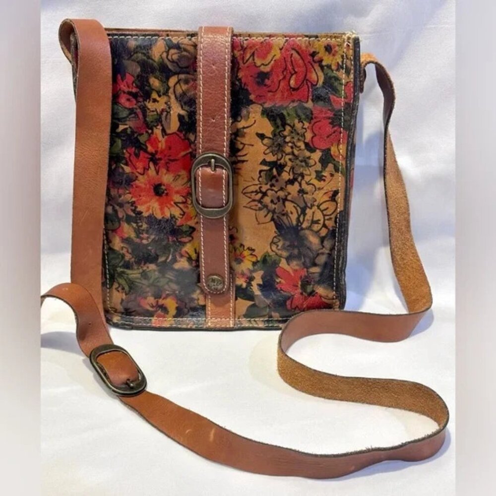 Patricia Nash Crossbody Bag Italian Leather Floral Earth Tone